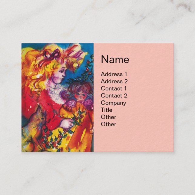 LITTLE GIRL,CAT AND PRETTY DOLL Pink Business Card (Front)