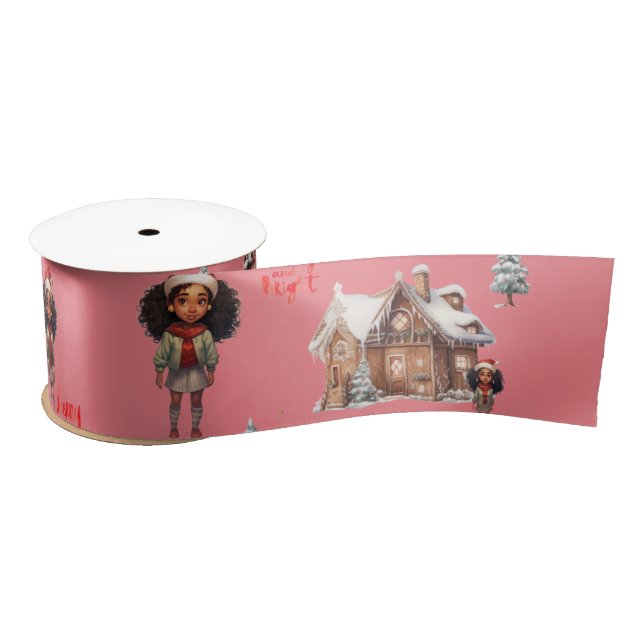 Little Girl Christmas Holiday Satin Ribbon (Spool)