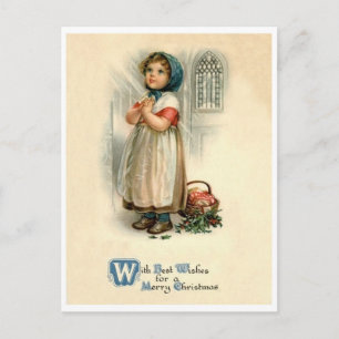 Little girl Christmas prayer, religious, vintage Postcard