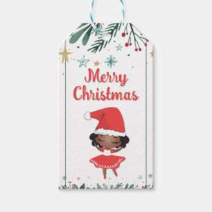 Little Girl Christmas Santa Hat Ballerina Gift Tags
