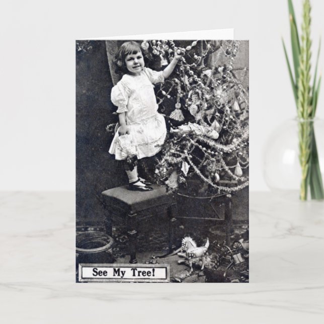 Little Girl Christmas Tree 1910 Vintage Holiday Card (Front)