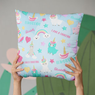 Little Girl Cute Llamacorn Pastel Pattern Cushion