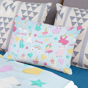 Little Girl Cute Llamacorn Pastel Pattern Decorative Cushion