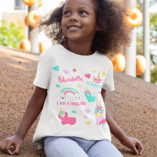 Little Girl Cute Llamacorn Pastel Pattern T-Shirt