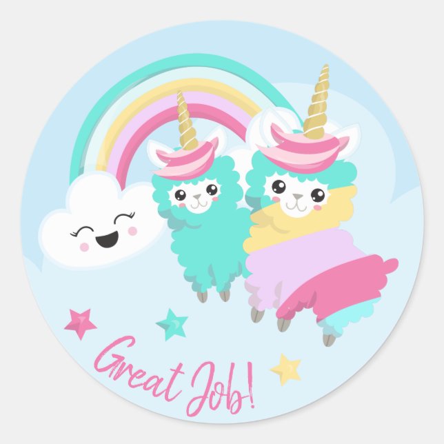 Little Girl Cute Llamacorn Pastel Reward Sticker (Front)