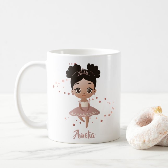 Little Girl Dancing Ballerina Princess, Rose Gold Coffee Mug (With Donut)
