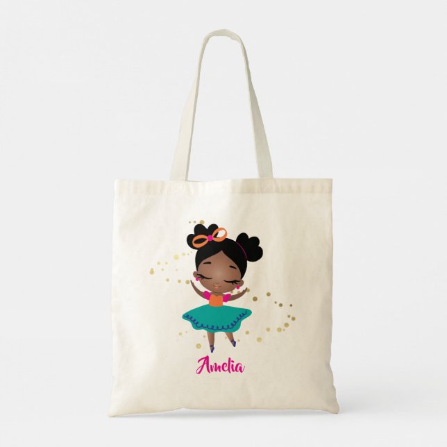 Little Girl Dancing Ballerina w/Bow, Gold Sparkles Tote Bag (Back)