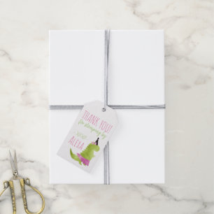 Little Girl Dinosaur Tutu Pink Green Birthday Dino Gift Tags