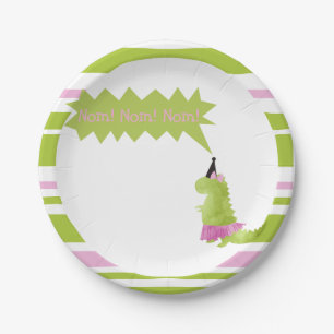 Little girl Dinosaur Tutu Pink Green Dino theme Paper Plate