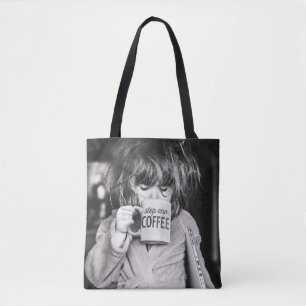 Little Girl Drinking Coffee Tote Bag