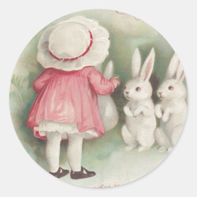 Little Girl Easter Bunny Rabbit Classic Round Sticker (Front)