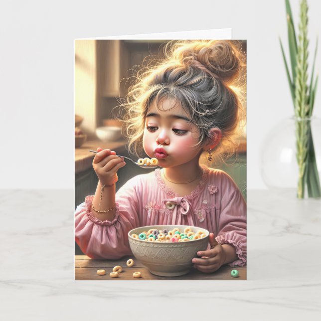 Little Girl Eating Breakfast Cereal Card (Front)
