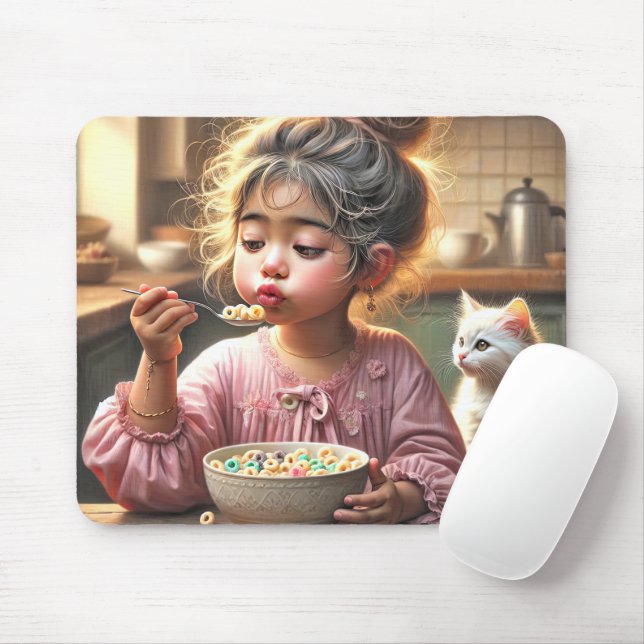 Little Girl Eating Cereal Mouse Mat (With Mouse)