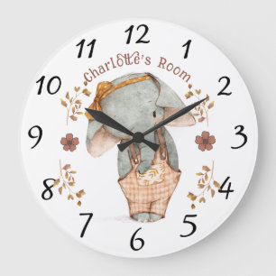 Little Girl Elephant Personalised  Large Clock