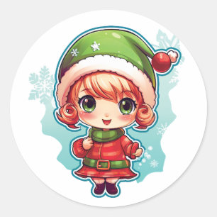 Little Girl Elf Xmas Magic Classic Round Sticker