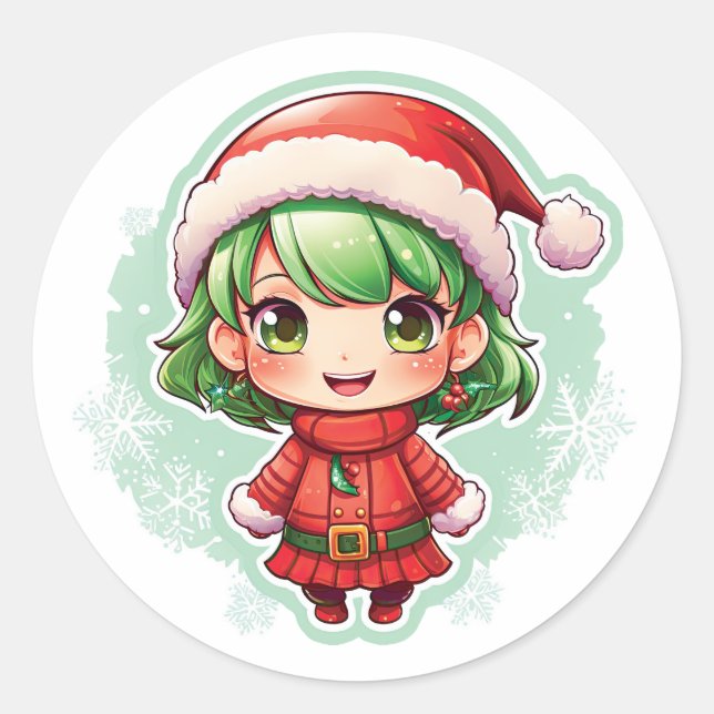 Little Girl Elf Xmas Magic Classic Round Sticker (Front)