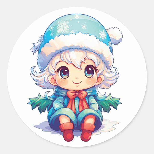 Little Girl Elf Xmas Magic Classic Round Sticker (Front)