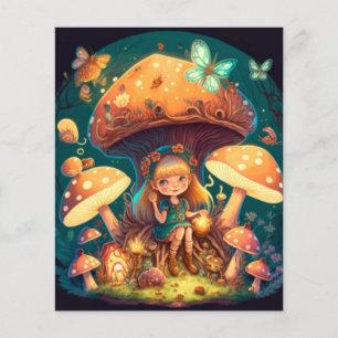 Little girl elve among mushrooms