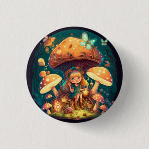 Little girl elve among mushrooms 3 cm round badge