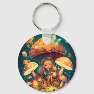 Little girl elve among mushrooms key ring
