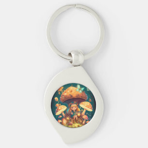 Little girl elve among mushrooms key ring
