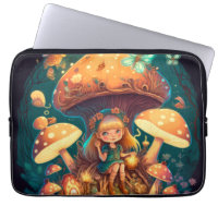 Little girl elve among mushrooms