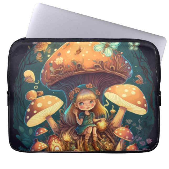Little girl elve among mushrooms laptop sleeve (Front)