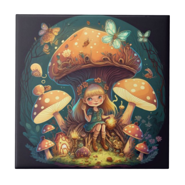 Little girl elve among mushrooms tile (Front)