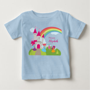 Little Girl Fairy Princess with Rainbow and Castle Baby T-Shirt