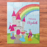 Little Girl Fairy Princess with Rainbow and Castle Jigsaw Puzzle<br><div class="desc">Add a touch of magic to your little girl's game collection with this adorable fairy princess jigsaw puzzle. Puzzle has several magical princesses in front of a pink and gray castle. There's also a frog in the grass wearing a crown and a beautiful colorful rainbow in the sky. Personalize the...</div>