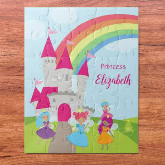 Little Girl Fairy Princess with Rainbow and Castle Jigsaw Puzzle