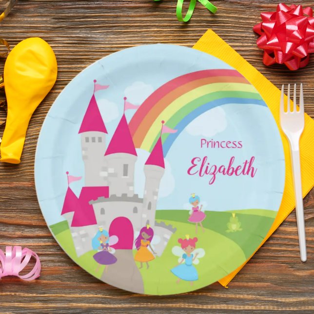 Little Girl Fairy Princess with Rainbow and Castle Paper Plate (Creator Uploaded)