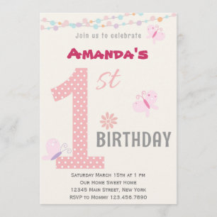 Little Girl First Birthday Party Invitation (Pink)