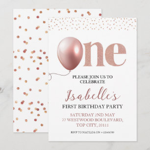 Little Girl First Birthday Rose Gold Pink Glitter  Invitation
