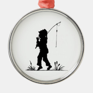 Little Girl Fishing Silhouette Metal Tree Decoration