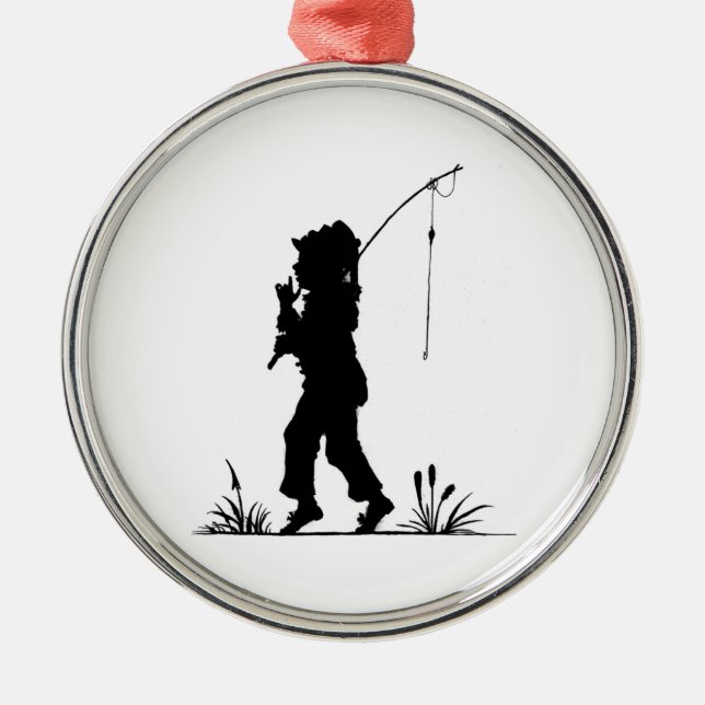 Little Girl Fishing Silhouette Metal Tree Decoration (Front)