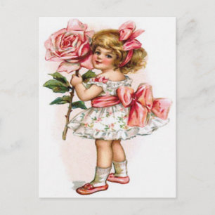 Little Girl Floral Dress Rose Mother's Day Card