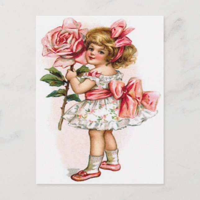 Little Girl Floral Dress Rose Mother's Day Card (Front)
