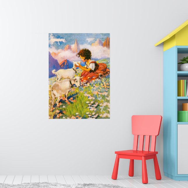 Little Girl Floral Vintage Illustration Heidi Poster (Nursery 1)