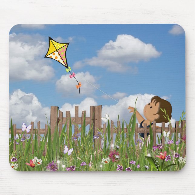 Little Girl Flying A Kite Mouse Mat (Front)