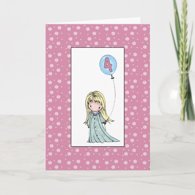 Little Girl Four Year Old Birthday Card (Front)