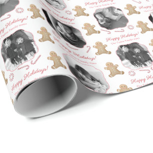 Little Girl Gingerbread Pink Red Photo Christmas Wrapping Paper