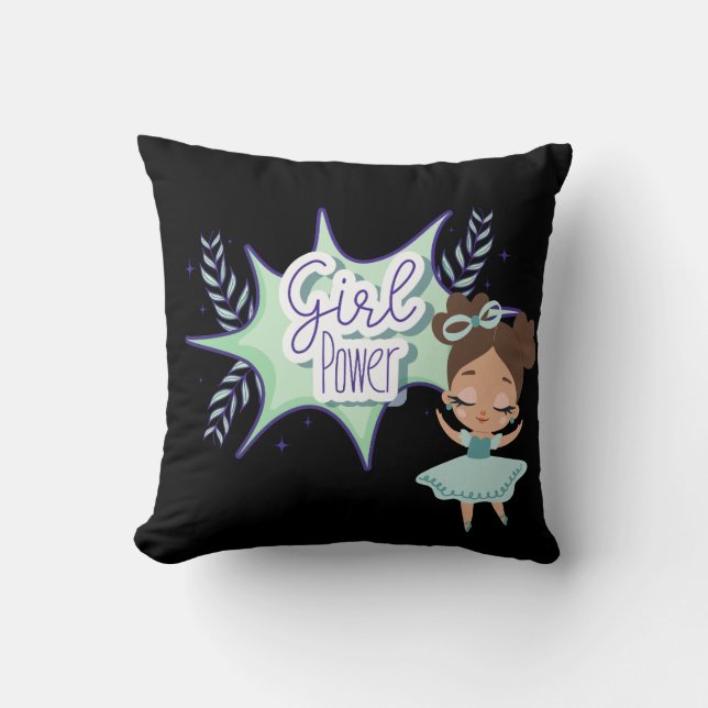Little girl, girl power green & black cushion (Front)