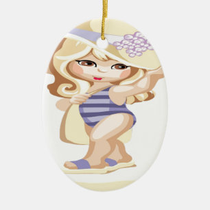 Little girl going to the beach ceramic tree decoration