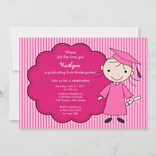 Little Girl Grad Graduation Invitation Pink (Front)