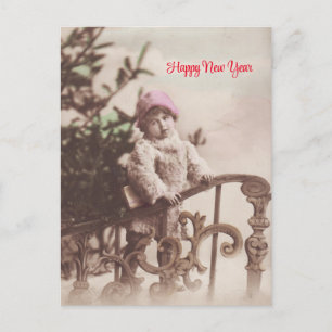 Little Girl Happy New Year Greetings Vintage Postcard