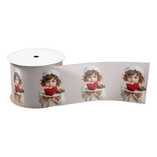Little girl heart-shaped velvet cake Valentine Satin Ribbon