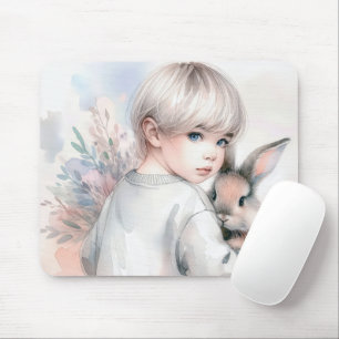 Little Girl Holding a Bunny Mouse Mat