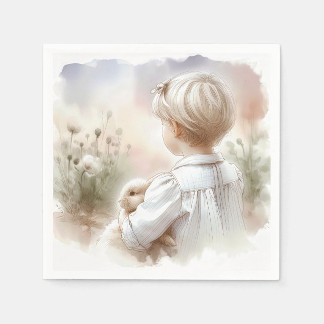 Little Girl Holding a Bunny Napkin (Front)