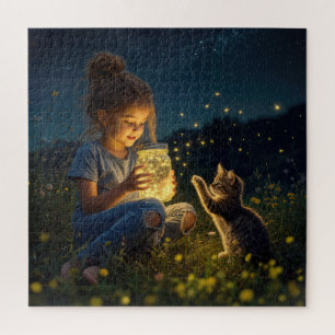 Little Girl Holding a Jar of Fireflies Jigsaw Puzzle